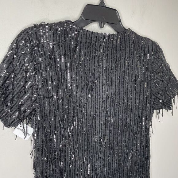 LUSH Cocktail Dress Womens Small Black Sequin Fringe NEW Short Sleeve Mini - Picture 7 of 10